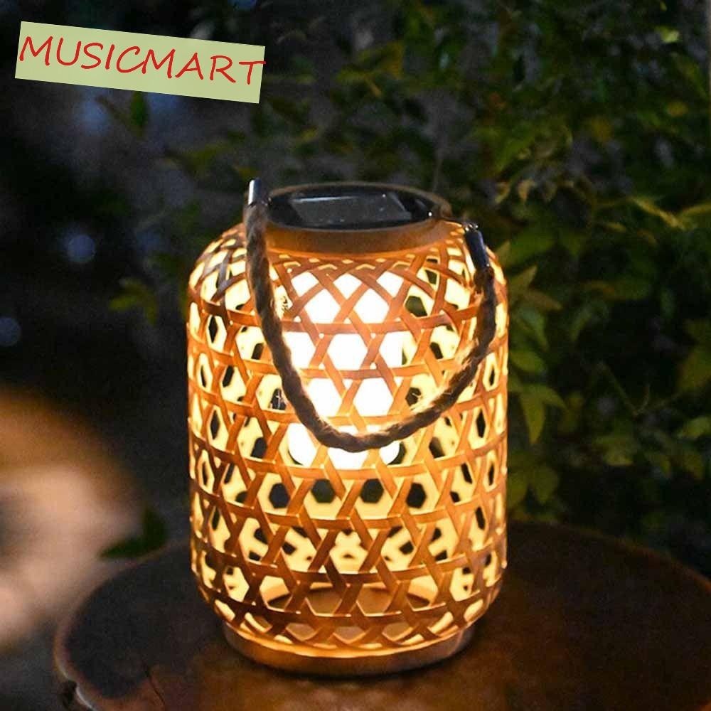 Mucmart เลียนแบบไม ้ ไผ ่ ทอโคมไฟ , แขวน Handmade ทอโคมไฟพลังงานแสงอาทิตย ์ , Creative ABS สไตล ์ จีนบรรยากาศทอลมโคมไฟสวน