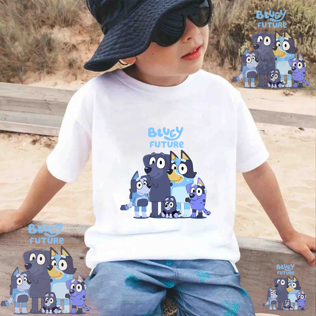 XN08 เสื้อยืดเด็ก BLUEY เสื้อยืดพิมพ์ลายการ์ตูนแอนิเมชั่น BLUEY ร่วมแบรนด์โดย Taylor
