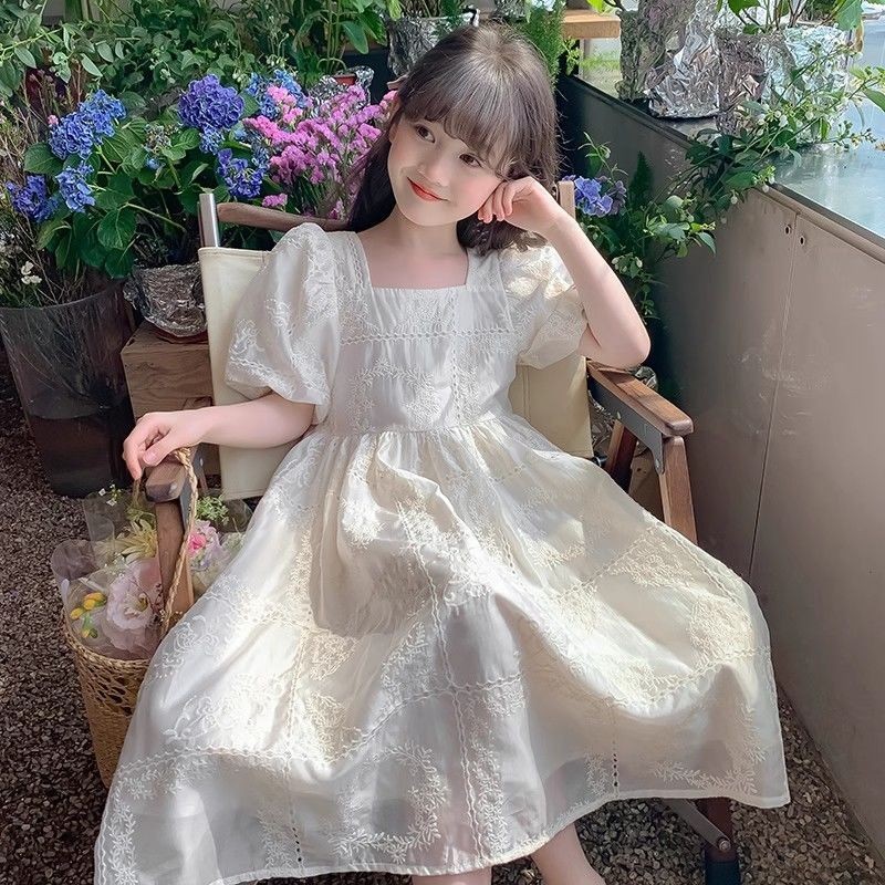 สาวแต่งตัวฤดูร้อนอารมณ์ชุดเจ้าหญิงเด็กฤดูร้อนชุดสีขาวสาวน้อยแขนพัฟชุดเปียโนเครื่องแต่งกาย