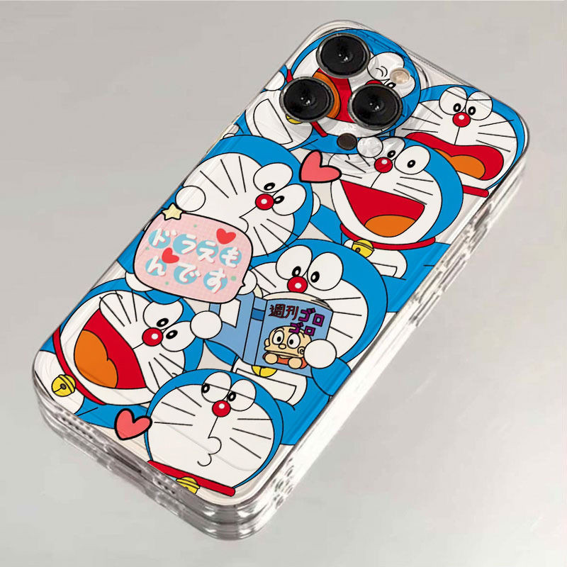 การ์ตูนโดราเอมอนรวมทุกอย่างน่ารักสําหรับ LABU iPhone11 กรณี iPhone 12/13/14/15 plus สนุกซิลิโคนนุ่ม x/7/8 Drop-proof กันกระแทกป้องกันกรณี
