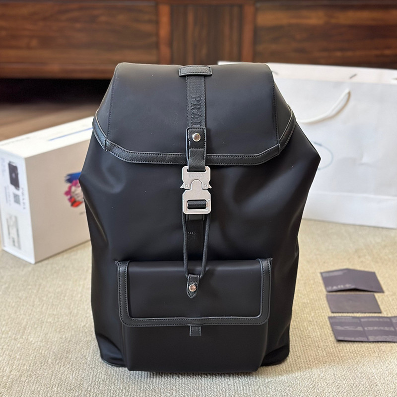 Re Nylon and Saffiano Leather Backpack for Men and Women Fashionable and Stylish Drawstring Travel Bag