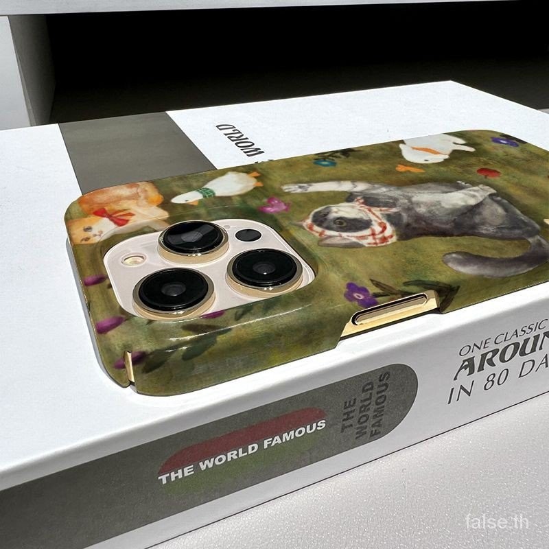 Creative ทาสี Pastoral ดอกไม้หยิบลูกแมวเคสโทรศัพท์ iPhone เหมาะสําหรับ iPhone 13 14 เคสแข็ง Pro Max 15 Plus เคสซิลิโคน XR 8 Plus XR 7 Plus XS ป้องกันฝุ่นสูงสุด 12 Pro Max 11 Anti-drop