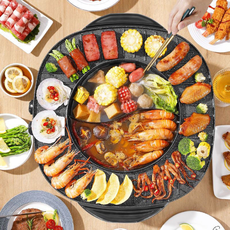 หม้อไฟไฟฟ้า Shabu Shabu Shabu One Pot/Barbecue Mandarin Duck Barbecue Shabu Shabu เตาย่างไฟฟ้าหินทาง