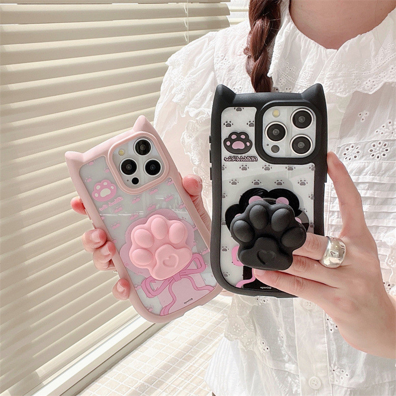 Iphone 15 14 13 12 11 Pro Max X XR Max 7 8 Plus น่ารักสามมิติแมวรอยขีดข่วนโบว์หูแมวกรณีเคสโทรศัพท์แบบนุ่ม