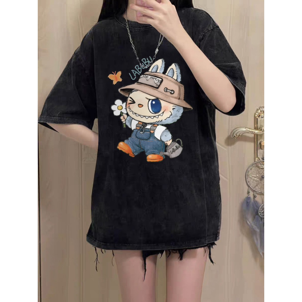พร้อมส่ง&COD RINA STUDIO เสื้อยืดโอเวอร์ไซส์ เสื้อยืดเกาหลี ผ้าคอตตอน100% เสื้อยืด ลาบูบู้ Labubu Pop Mart