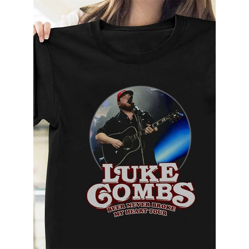 (🔥พิมพ์ลาย🔥)พร้อมส่ง  ลาย Luke Combs Beer Never Broke My Heart Tour Concert สีดํา ไซซ์ S3Xl