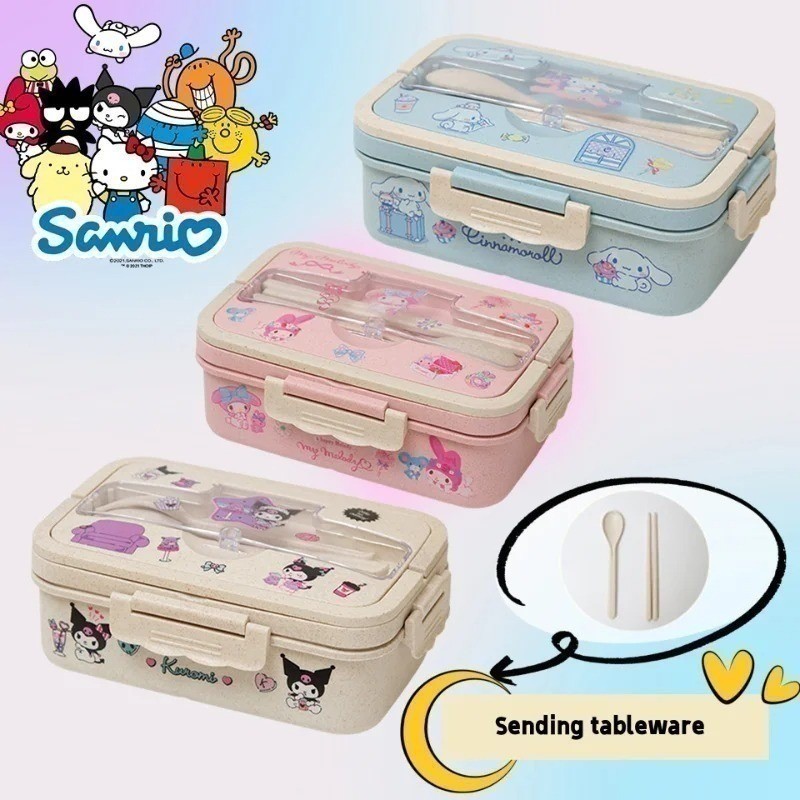 Sanrio Series Kuromi Cinnamon Melody Bento Box with Four Side BucklesCute Lunch Box Large Capacity