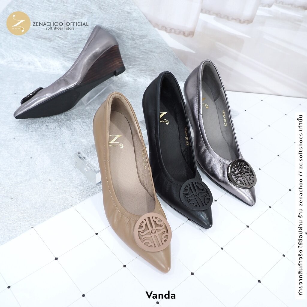 ทรงปกติ เปลี่ยนไซส์ได้-ไม่รับคืน Zenachoo รุ่น Vanda สูง 2 นิ้ว รองเท้าหนังแกะแท้ หนังนิ่ม พื้นนุ่ม