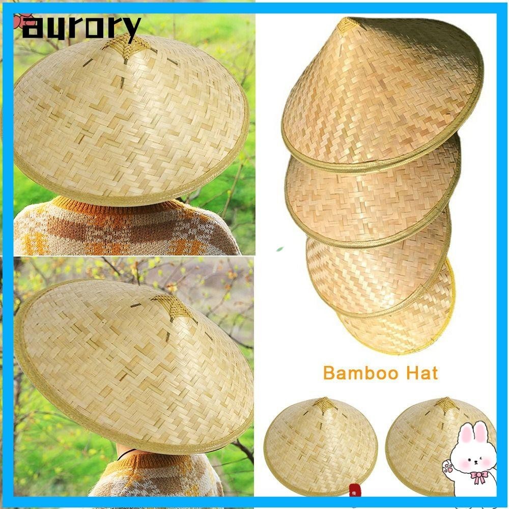 Aurory หมวกทอ, ครีมกันแดดสานฟางหมวกไม้ไผ่, หวายไม้ไผ่อเนกประสงค์ Retro Handmade Tourist หมวกผู้ชาย
