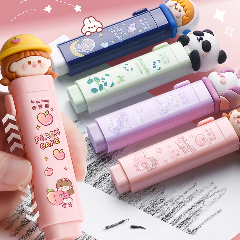 2 ชิ ้ นการ ์ ตูนซิลิโคน Push-Pull ยางลบชุดน ่ ารักสีเขียว Panda Traceless ยางลบแบบพกพานักเรียนแก ้ ไขเครื ่ องเขียน