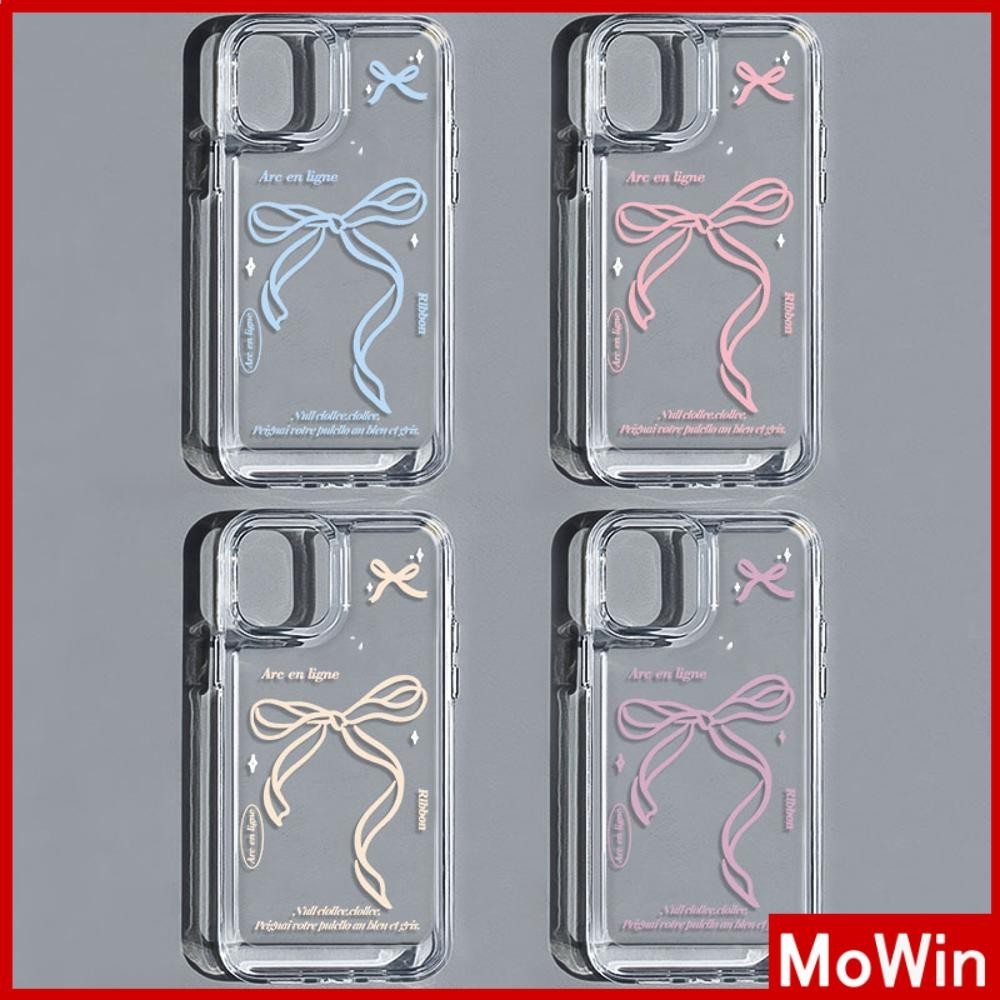 Mowin - สำหรับ iPhone 15 Pro Max เคสใส TPU ปุ่มชุบไฟฟ้าอ่อนป้องกันกล้องกันกระแทก ทาสีโบว์น่ารัก เข้ากันได้กับ iPhone 14 13 12 11 XS XR 7Plus 8 Plus