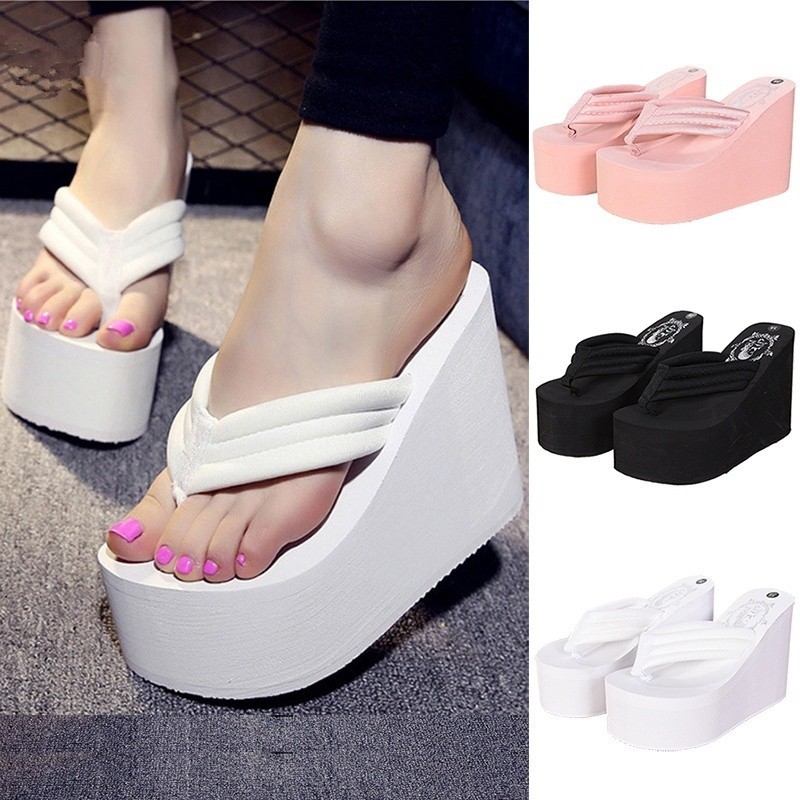 ฤดูร ้ อนผู ้ หญิงรองเท ้ าส ้ นสูง Wedges ด ้ านล ่ างหนา Anti-slip Beach Flip Flops