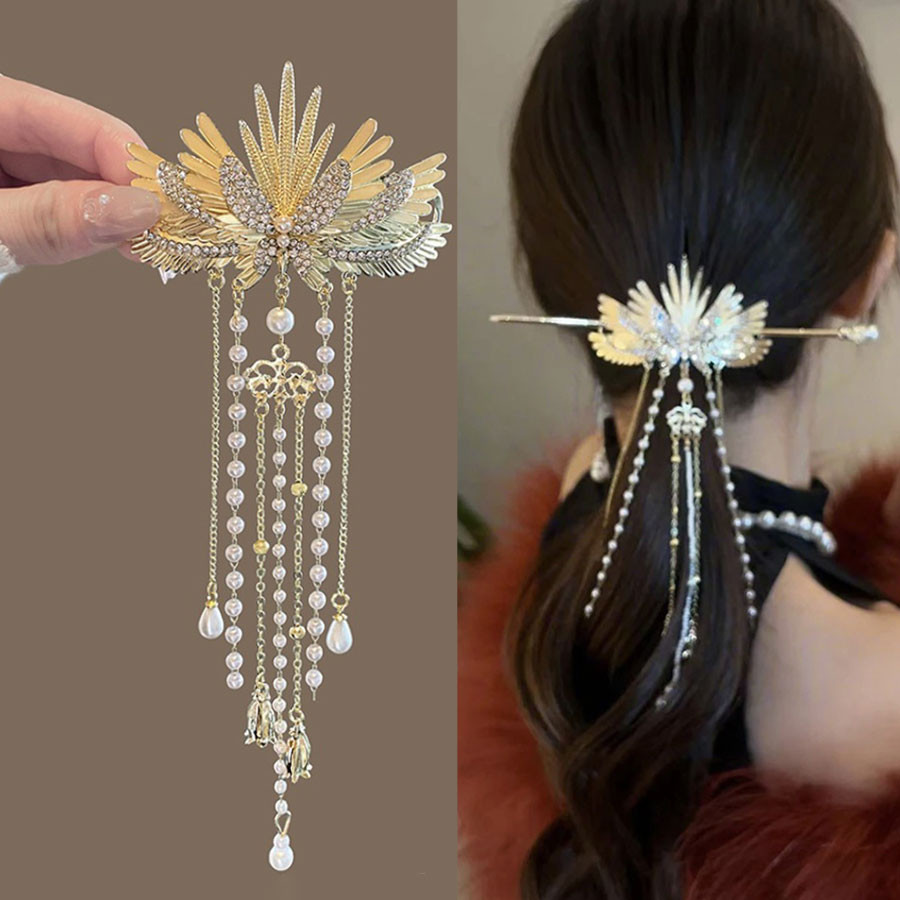 Pearl พู ่ Angel Wings ใหม ่ จีนโลหะกลับหัว Hairpin High-End Hairpin
