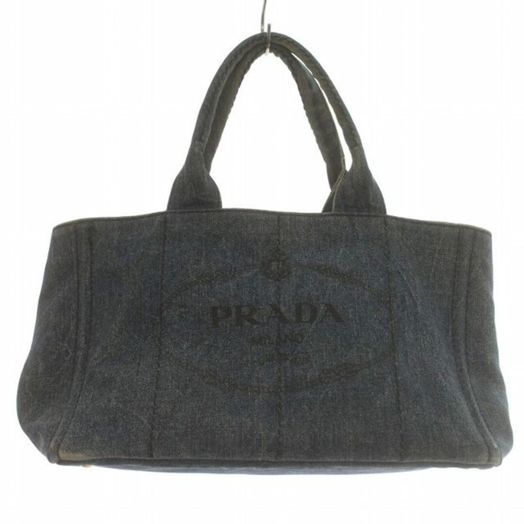 Prada Milano Canapa Handbag Denim L Triangle Plate Indigo Blue Direct from Japan Secondhand