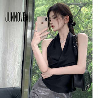JUNNOVGAL เสื้อผู้หญิง Slim Fit คอวี Simply สไตล์ใหม่สีทึบแข…