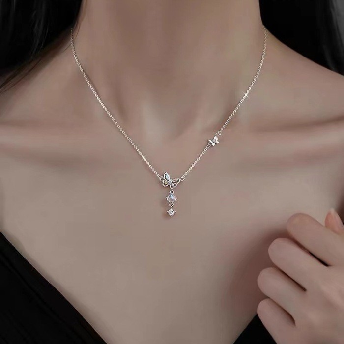 S925 เงินสเตอร ์ ลิงผีเสื ้ อสร ้ อยคอแฟชั ่ นเครื ่ องประดับ Clavicle Chain สาวนักเรียนงานแต ่ งงานของขวัญขายส ่ ง