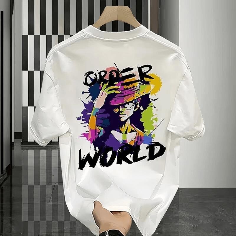 YOU-T [จัดส่งในประเทศไทย] เสื้อยืดขนาดใหญ่ผ้าฝ้าย 100%,เสื้อยืดพิมพ์ลาย "เวิร์ลด์"สวมใส่สบายาย เรียบง่ายสบาย ๆ