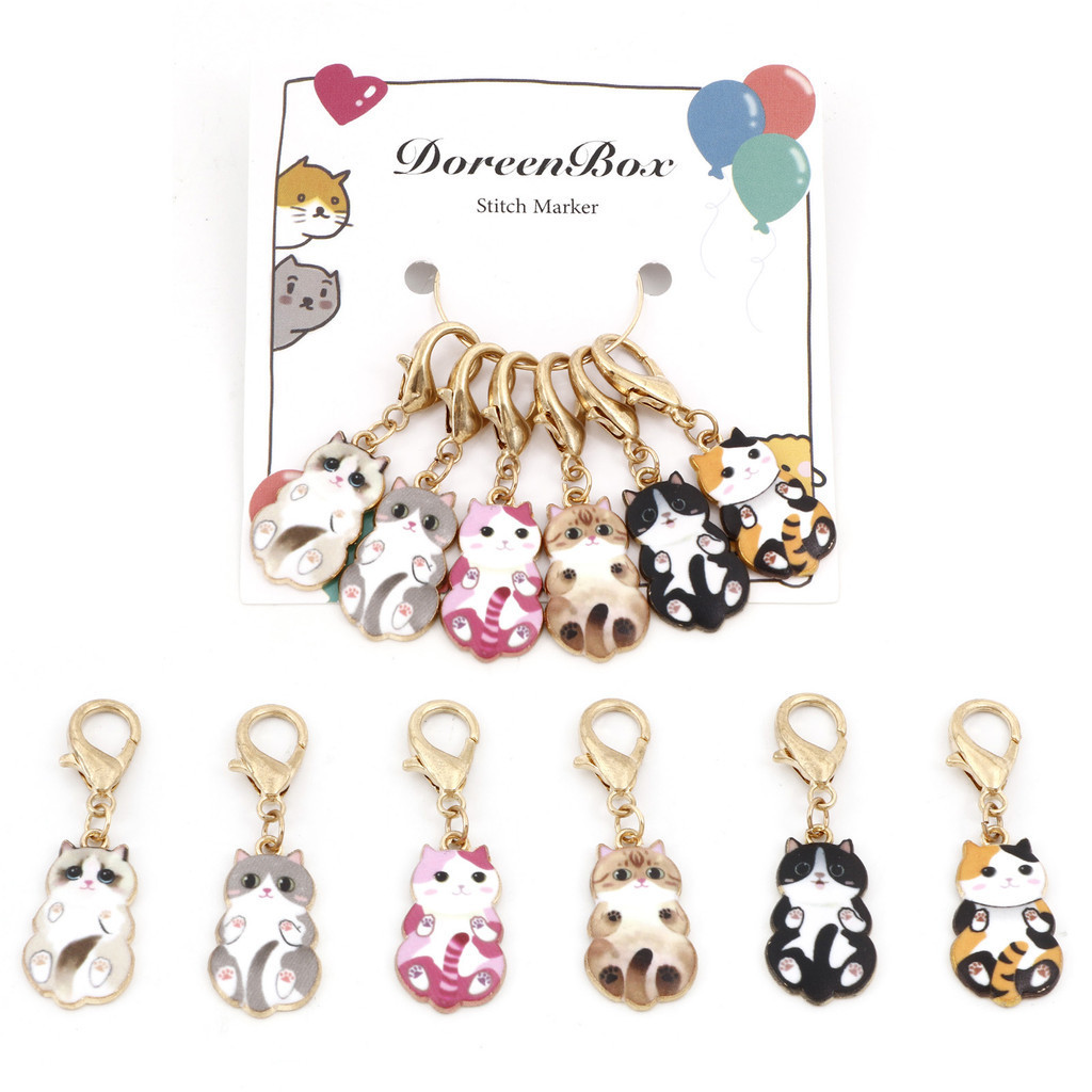 6pcs/ชุดเคลือบแมวสัตว์ชุดล็อคถัก Stitch Markers Matel โครเชต์ Latch สําหรับ DIY Craft Marker ชุดเข็มคลิปเครื่องมือ