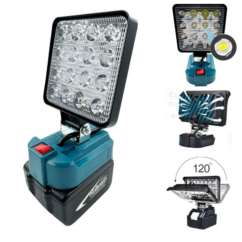 4 นิ้วไร้สายกลางแจ้งทํางานสําหรับ Makita 14.4V-18V Li-ion แบตเตอรี่ Dual USB ไฟฉาย Camping โคมไฟฉุกเฉิน