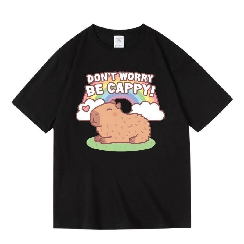 Don't Worry Be Capy! เสื้อยืดพิมพ์ลาย ผ้าคอตตอน100%  S-5XL  (H O เครื่องแต่งกาย)
