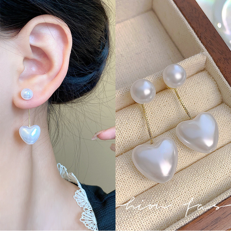 หัวใจสีขาวพู ่ Dangle ต ่ างหูแฟชั ่ นเกาหลีต ่ างหูมุกเครื ่ องประดับอุปกรณ ์ เสริมสําหรับผู ้ หญิง
