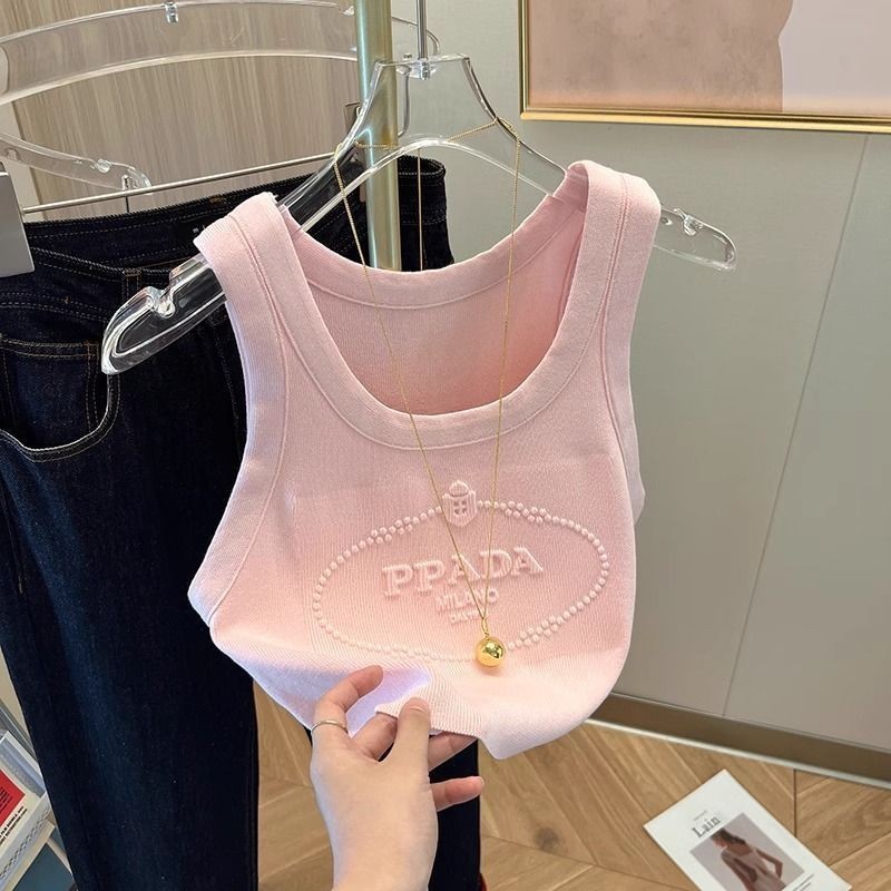 ฤดูร้อนสไตล์ใหม่ถักปักเสื้อกั๊กสลิงขนาดเล็กสั้นเสื้อยืดผู้หญิงด้านบนสาวร้อนกีฬาถักอายุ-สีแดง