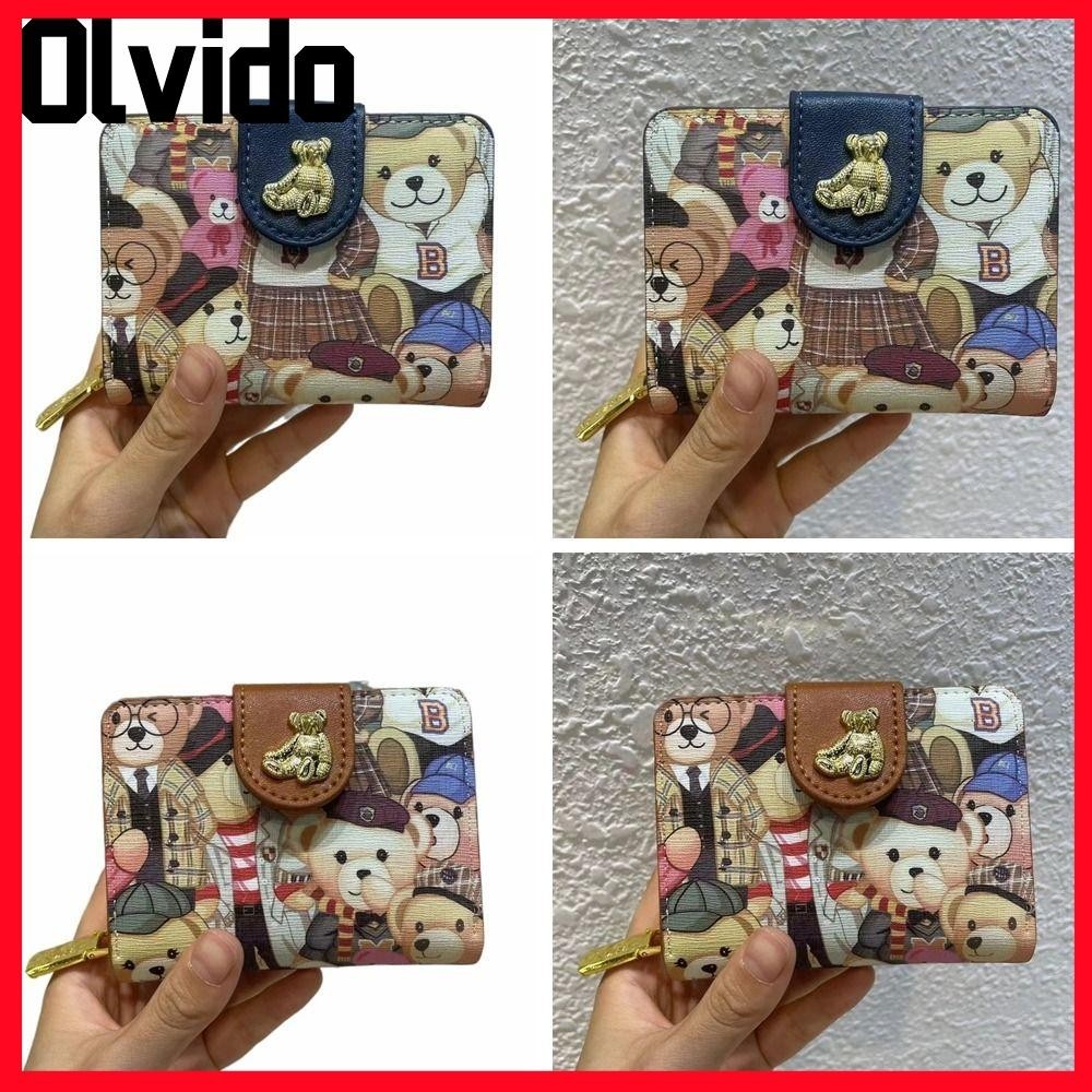 กระเป๋าบัตรประจําตัว OLVIDO, กระเป๋าการ์ดหมีน้อยแบบบูรณาการ, กระเป๋าสตางค์ทรงสี่เหลี่ยมสไตล์สั้นอเนกประสงค์น่ารักผู้หญิง