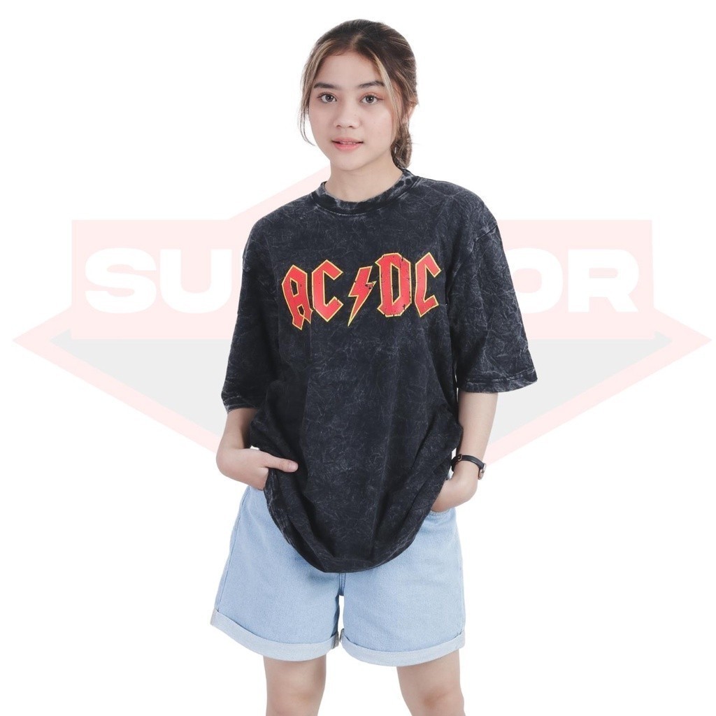 Darjoclothing - ACDC OVERSIZE STONEWASH เสื้อยืด/มัดย้อม/เสื้อยืดวงดนตรี/METAL ROCK BAND เสื้อยืด/AC