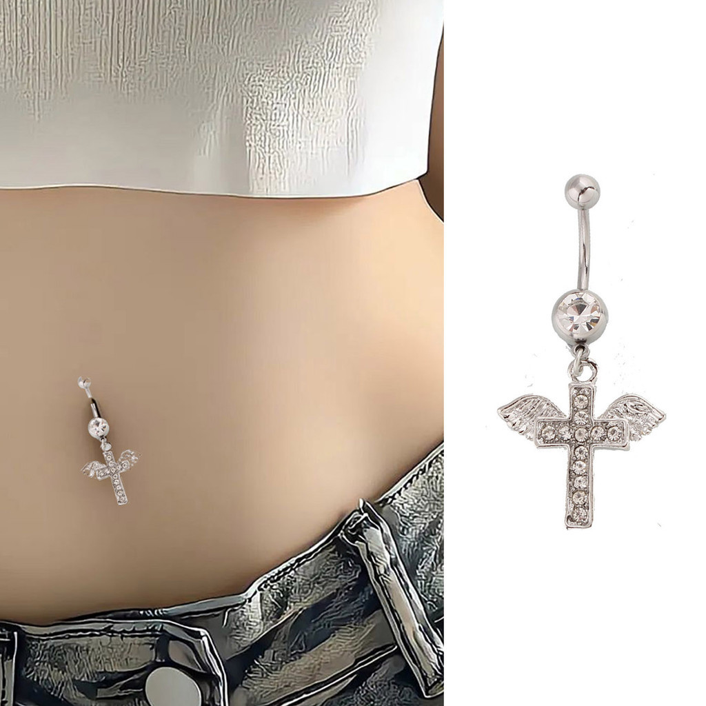 1 ชิ ้ นใหม ่ Silver Wing Cross หญิง Anti-allergy Human Body Medical สแตนเลสเจาะเล ็ บสะดือ