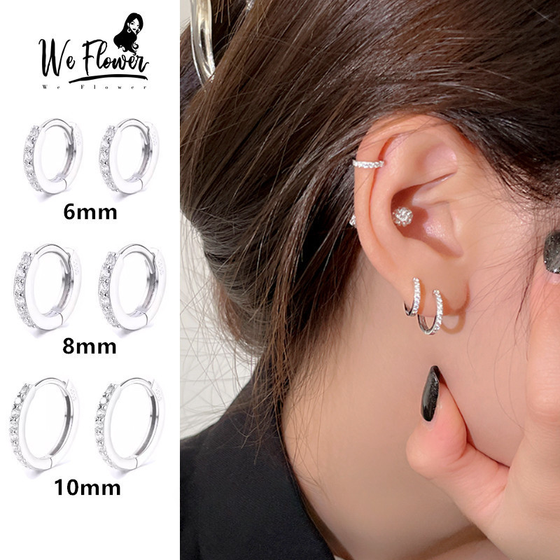 We Flower เกาหลี s925 เงินประกายคริสตัลรอบ Hoop ต ่ างหูผู ้ หญิงสาวหมั ้ นหูเครื ่ องประดับอุปกรณ ์ เสริม