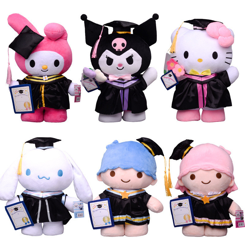 SANRIO 35 ซม.Sanrio Cinnamoroll My Melody Kuromi Hello Kitty จบการศึกษา Plushie ตุ๊กตา Kawaii นุ่มยัดไส้ของขวัญสําเร็จการศึกษา