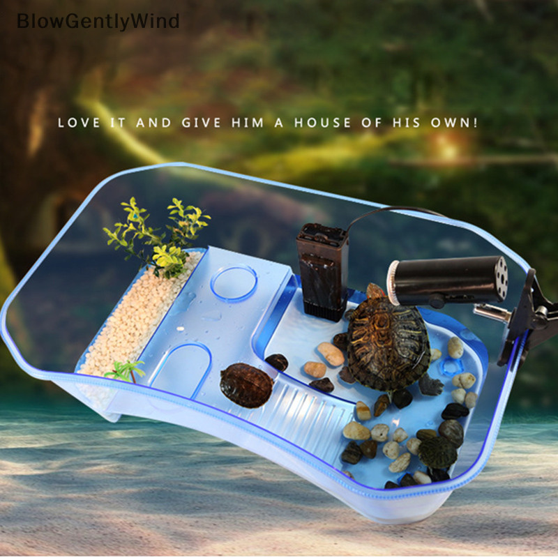 Blowgentlywind กล่องสัตว์เลื้อยคลาน Vivarium สําหรับกล่องให้อาหารเต่าเต่าพร้อมแพลตฟอร์ม Basking BGW