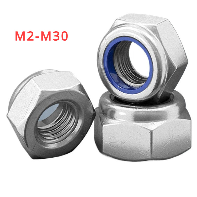 [YHM1] หัวน็อต ตัวเมีย ไนลอน สแตนเลส 304 เกลียวมิล หยาบ M2-M30 Hexagon Nylon Insert Lock Nut Stainless S