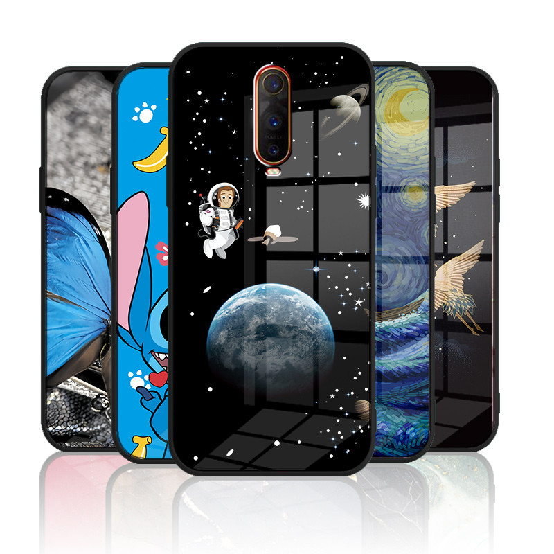 เคสแก ้ ว OPPO R17 pro เคสกระจกนิรภัย ปกหลังแข ็ ง ขอบซิลิคอนอ ่ อนนุ ่ ม