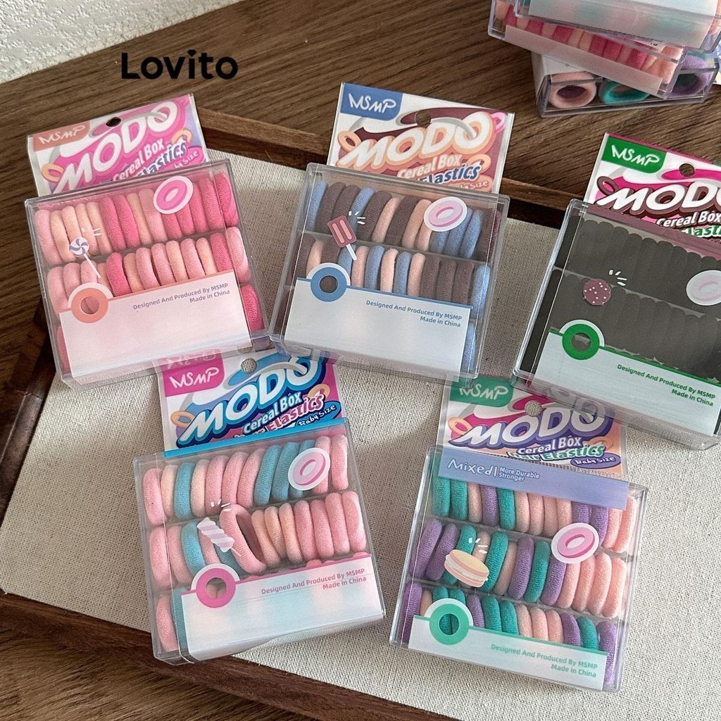 Lovito ยางรัดผมผู้หญิง สีพื้น สไตล์น่ารัก LFA36275
