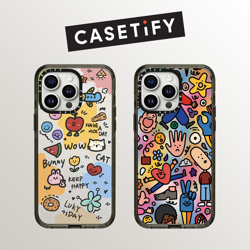 Drop proof CASETIFY เคสโทรศัพท์อะคริลิคสําหรับ iPhone 15Pro MAX 15Pro 15Plus 11 12 13 14 Pro MAX น่ารัก Graffiti กรณี Drop proof impact คุณภาพสูงฝาครอบ