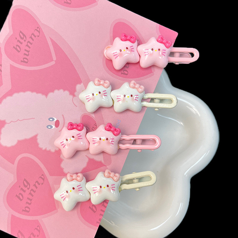 การ์ตูนโบว์แมวดาวกิ๊บหวานน่ารักสาวเรียบคลิปอุปกรณ์ผมนักเรียน