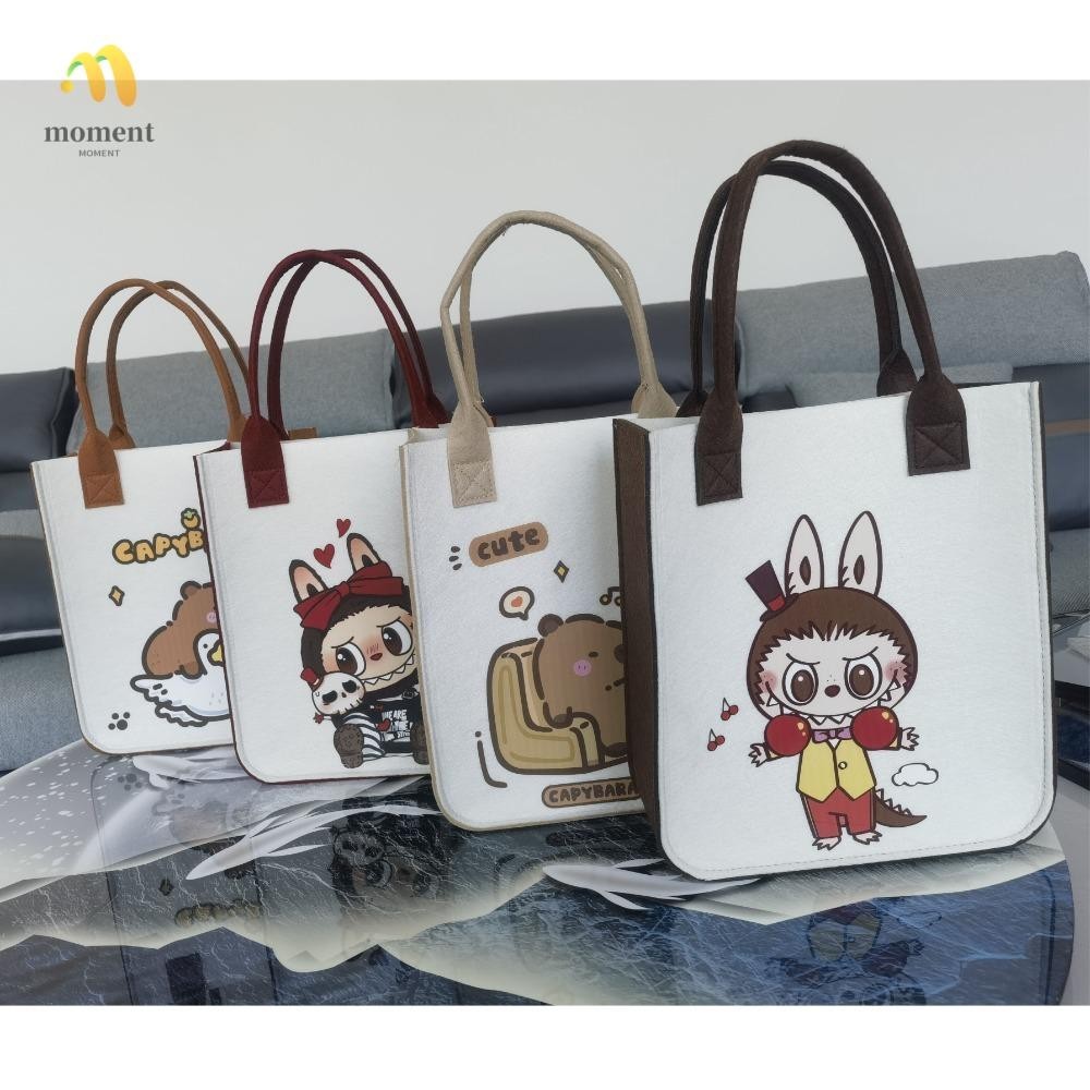 Moment กระเป๋าถือ, Capybara การ์ตูน Labubu Felt Tote Bag, Crossbody Simple กระเป๋าสะพายความจุขนาดใหญ