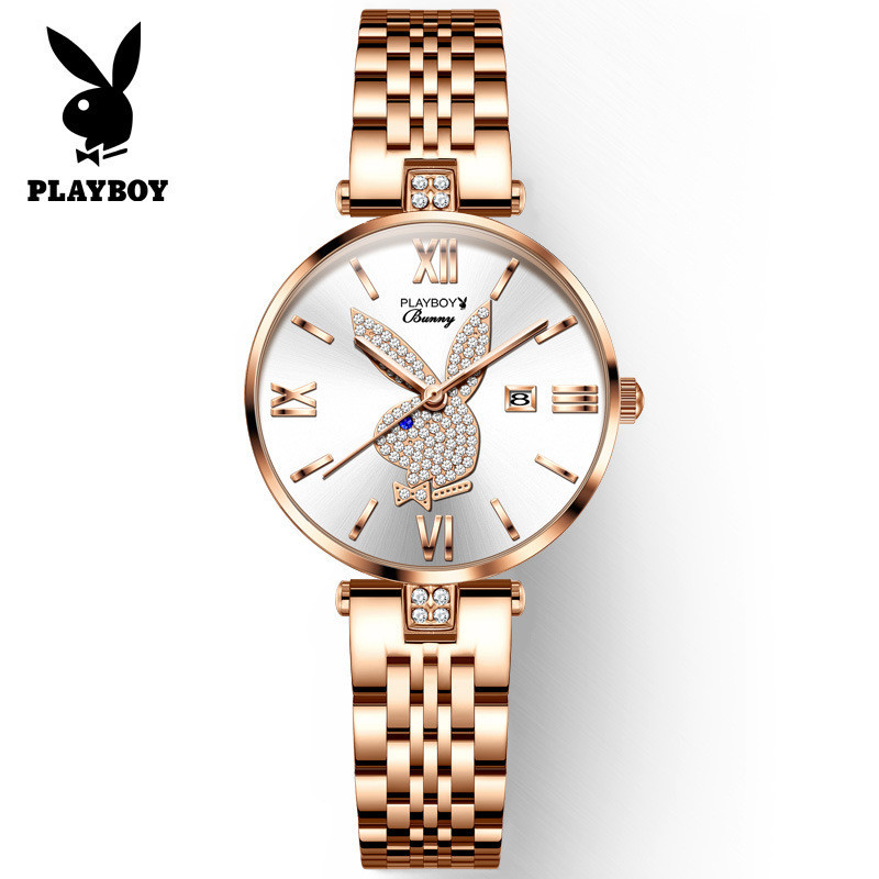 [จัดส่งในวันเดียวกันเมื่อสั่ง] PLAYBOY(2054) นาฬิกาแบรนด์ต่างประเทศอินเทรนด์ลําลองธุรกิจชุดง่ายของขวัญวันเกิดนาฬิกาสุภาพสตรี〔ฟรีกล่องของขวัญต้นฉบับ〕