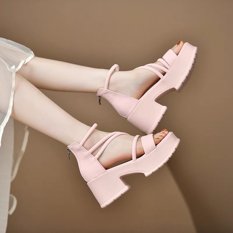 พร้อมส่งจากไทย  TX567 รองเท้าส้นสูง 7 ซม. หนัง PU ส้นหนา  สายคาดหน้า เปิดหน้าเท้า สไตล์โรมัน แฟชั่นใหม่ สําหรับผู้หญิง - รูปที่ 6