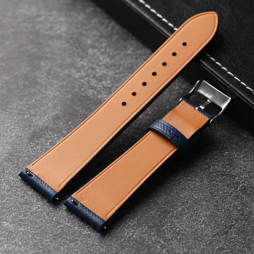 Seiko สายนาฬิกาหนังแท้ High-End Handmade Cowhide สายนาฬิกา seiko no.5 18 19 20 22MM สีดําสีฟ้านาฬิกาอุปกรณ์เสริม