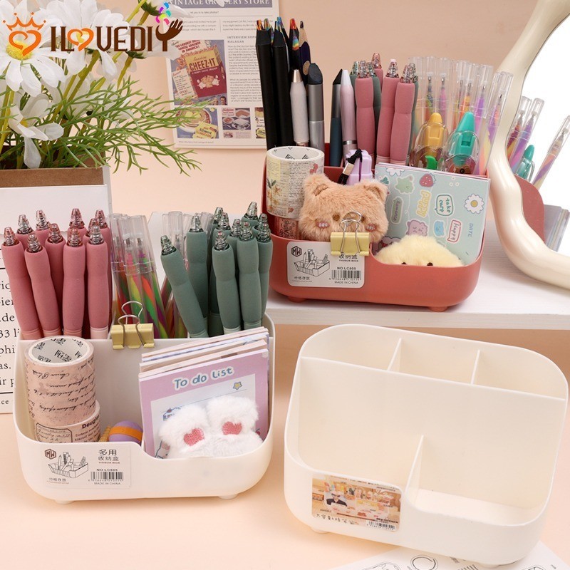 [ ที่โดดเด่น ] ภาชนะปากกาห้ากริด-ที่ใส่สินค้าขนาดเล็ก-กล่องใส่เครื่องสําอาง-กล่องเครื่องเขียน-กระบอกเก็บแปรงแต่งหน้า-สไตล์อภิบาล,กันฝุ่น,หน้า-สก์ท็อปจัด