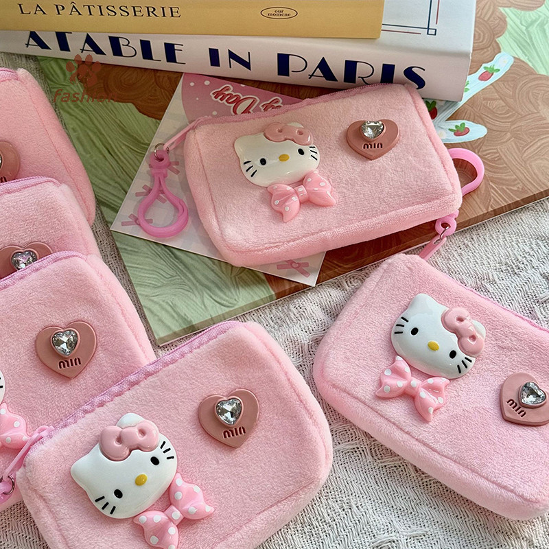SANRIO [แฟชั่น] ซานริโอ สวัสดี คิตตี้ น่ารักสีดํากระเป๋าบัตรตุ๊กตากระเป๋าใส่เหรียญการ์ตูน น่ารัก สาวของขวัญอุปกรณ์อะนิเมะของเล่น {ไทย}