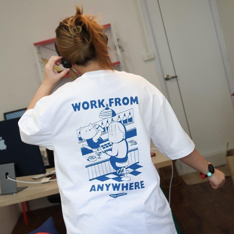 (พร้อมส่ง) oversize เสื้อยืด เสื้อยืด WORK FORM ANYWHERE COTTON100% ผ้าแบบนุ่มพิเศษ ไม่จำกัดเพศ