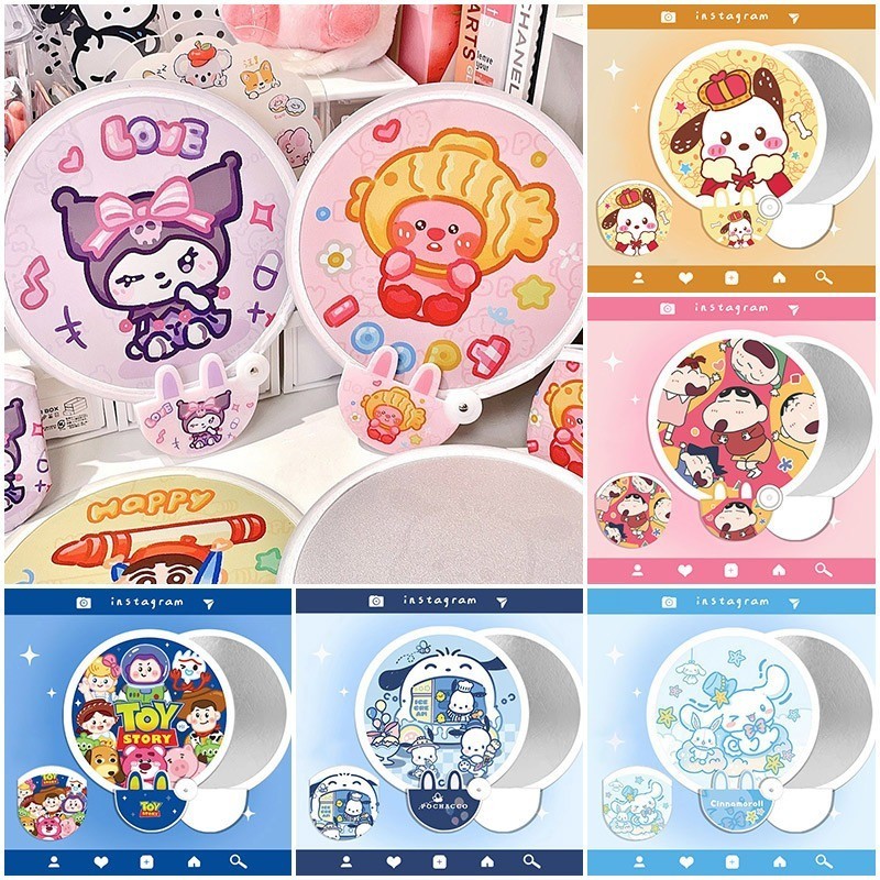 พัดลมมือ น่ารัก Sanrio Kuromi Cinnamoroll Melody พัดลมกลุ่มพับได้มัลติฟังก์ชั่น Reflector Photo เติมบอร์ดฤดูร้อนรอบพัดลมโรงเรียนของขวัญ