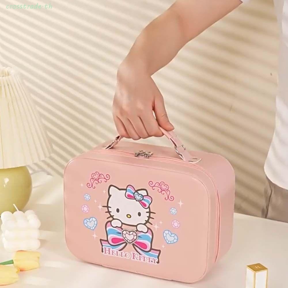 Crosstrade Kuromi กระเป๋าเครื่องสําอางกระเป๋าเดินทาง, Flocked Mirror Kitty มือถือแต่งหน้ากระเป๋า,สี่เหลี่ยมผืนผ้ากันน้ําอะนิเมะ My Melody การ์ตูน PU เครื่องสําอางของขวัญ