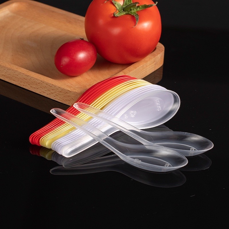 ช้อนสั้นห่อซองพลาสติก ช้อนสั้นแพ็คซอง ช้อนสั้นพลาสติกใสห่อซอง Disposable plastic spoon