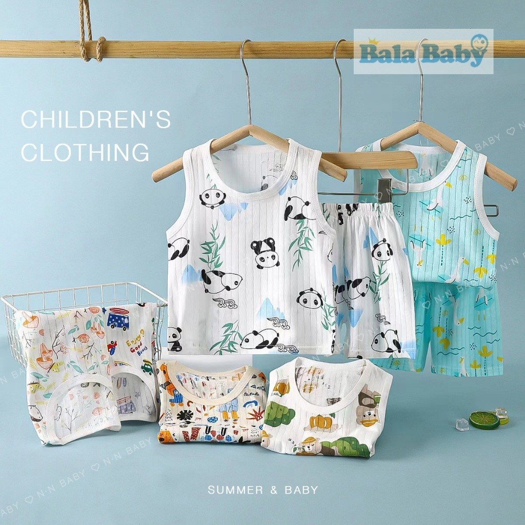 ชุดกร้ามเด็ก เสื้อกร้าม+กาเกงขาสั้น ชุดเซทน่าร้อน เนื้อผ้าใยไผ่ ผ้าบางเบา BXT23