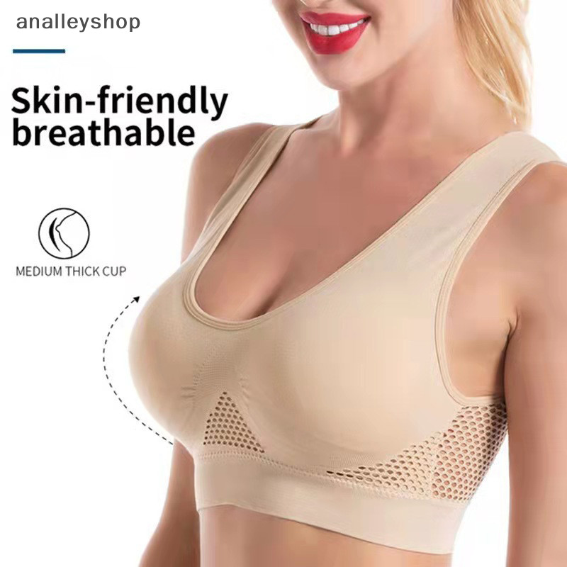 [Analleyshop] Mesh Hollow Breathable Hole Sports Bra ไม่มีแหวนเหล็ก Wrap สปอร์ตบราสําหรับผู้หญิง [th]