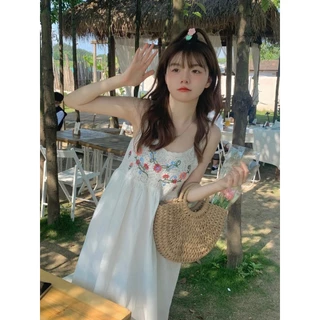 JJ Shop​💜​พร้อมส่ง ชุดเดรสถักไหมพรม น่ารักคาวาอี้ สายเดี่ยวกระโปรงยาวสไตล์โบฮีเมี่ยน "CX00767"